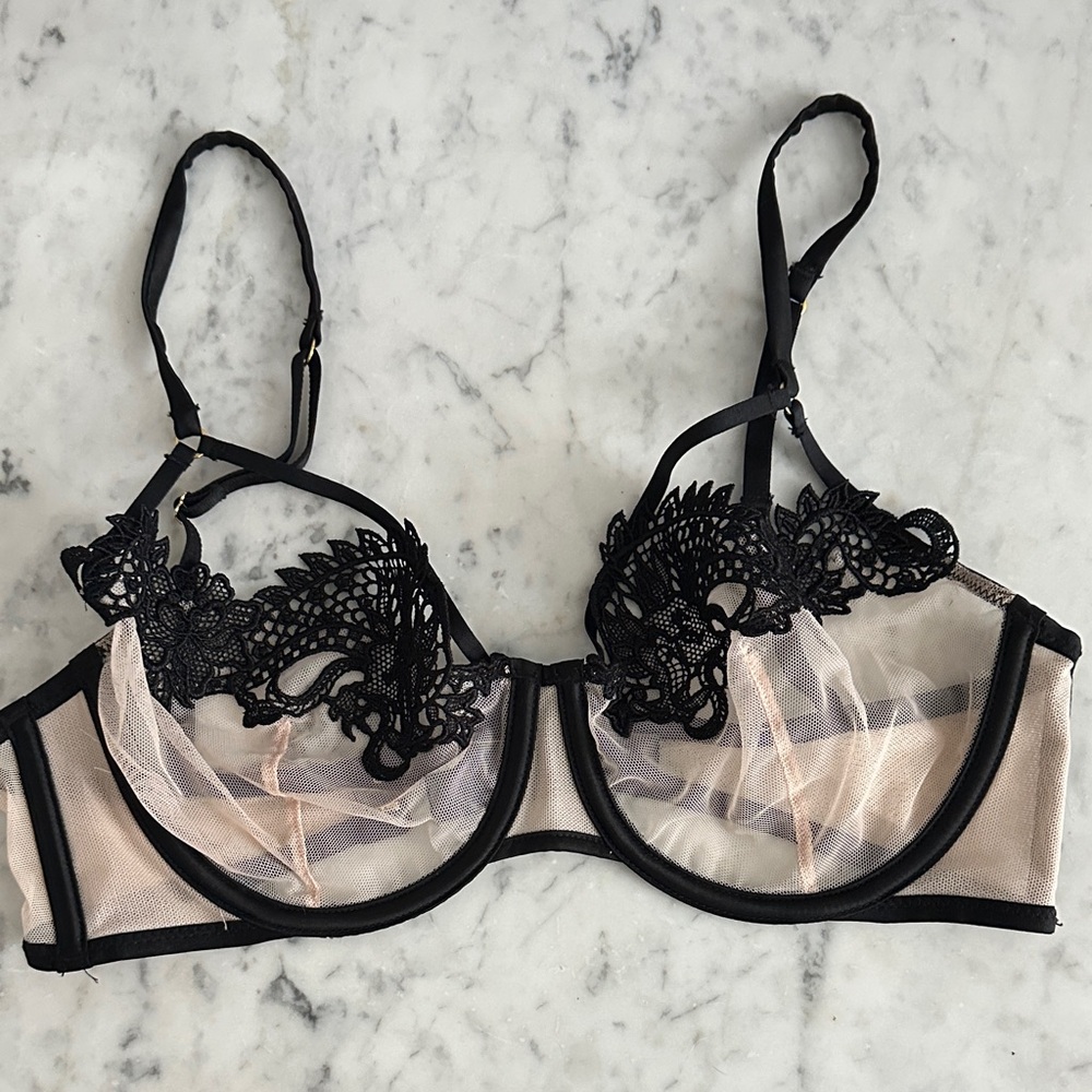 Sheer nude and black Bra and panty set